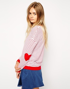 ASOS Stripe Sweater With Heart Elbow Patch