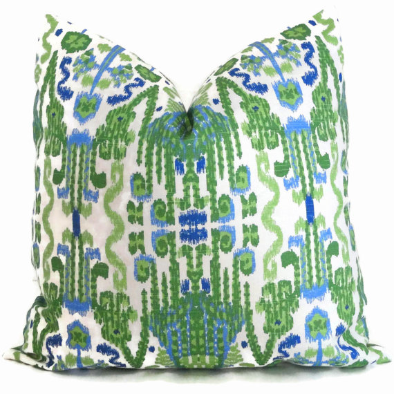 Green Ikat Decorative Pillow Cover