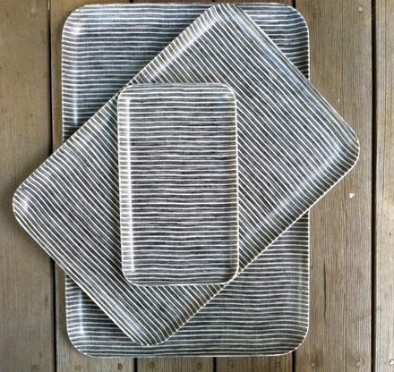 linen tray: grey thin white stripe