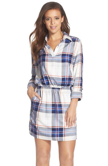 WOMEN'S FRAICHE BY J WOVEN PLAID SHIRTDRESS