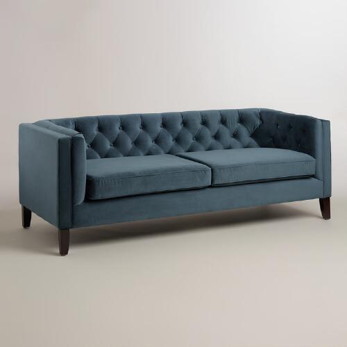 midnight blue kendall velvet sofa