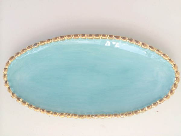 Aqua platter with gold trim