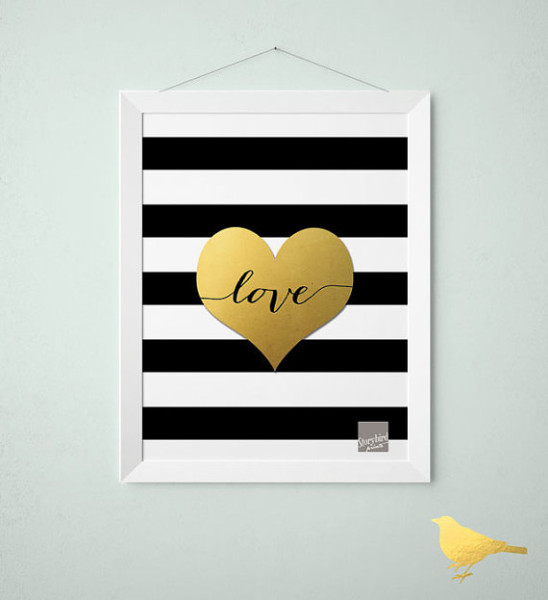 Heart w/Love & Black Stripes by Story Birds Prints